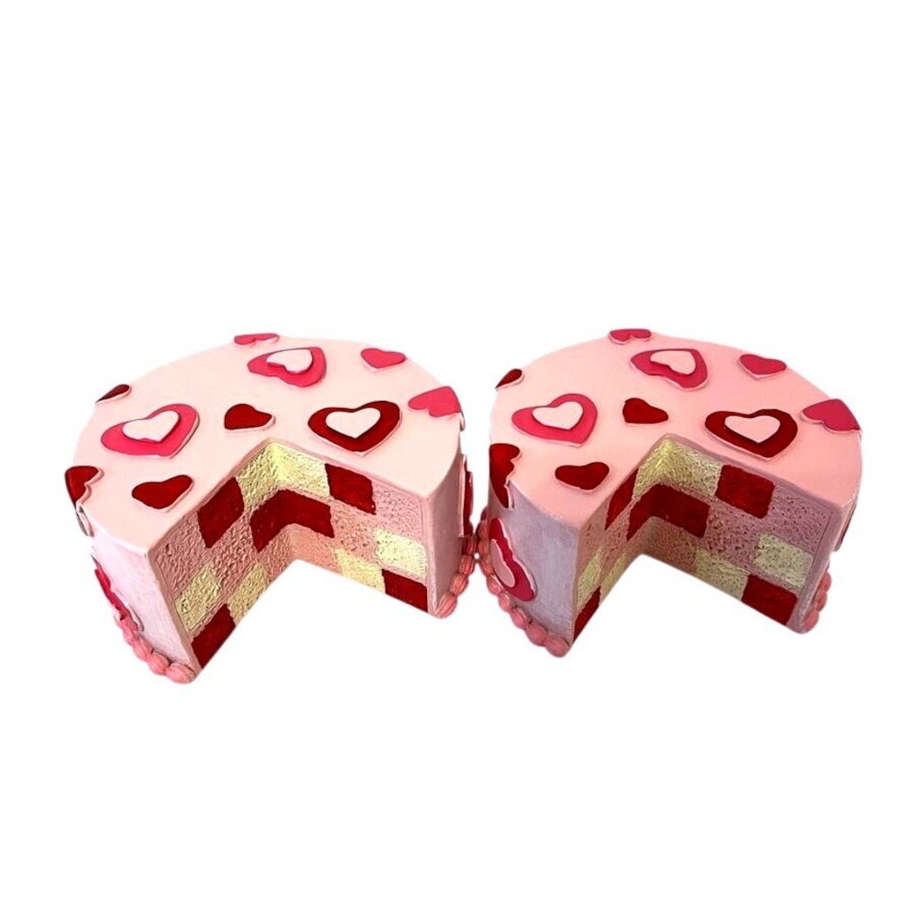 Valentine's Heart Cake Slice Sculpture‎ Table Decor Valentine Decor Set of 2 NEW